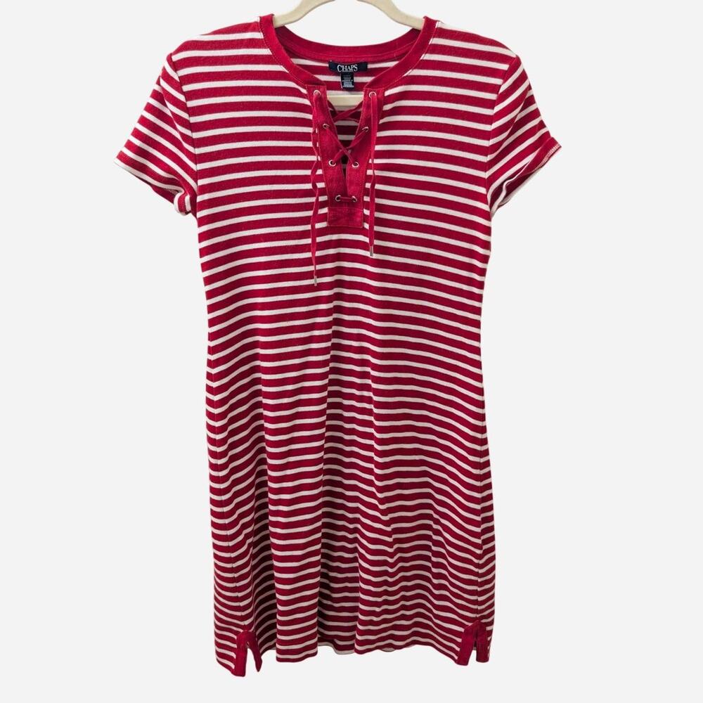 Chaps Red & White Striped Dress
